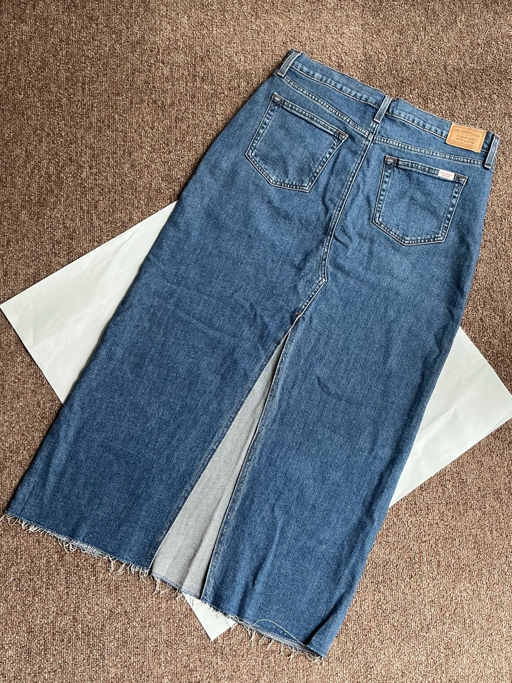Classic Blue Denim Maxi Skirt with Back Slit
